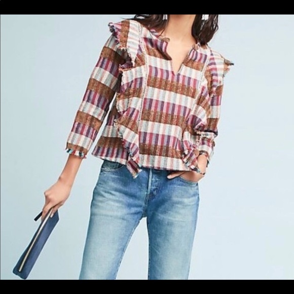 💥Adorable ANTHRO madras boho top by dRA/Anthro NWOT💥 - Picture 2 of 10